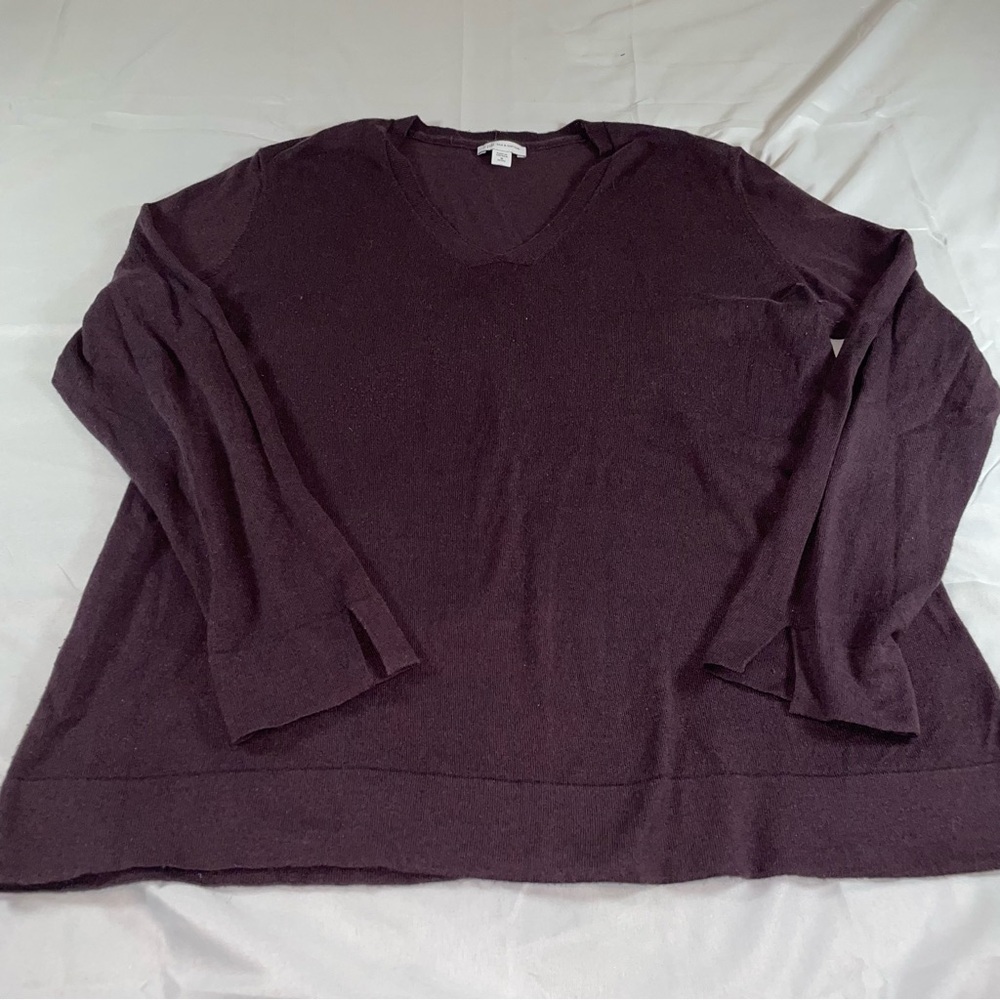 J. Jill Silk Cotton V-Neck Sweater Plum Purple Long Sleeve‎ Split Cuff Petite M